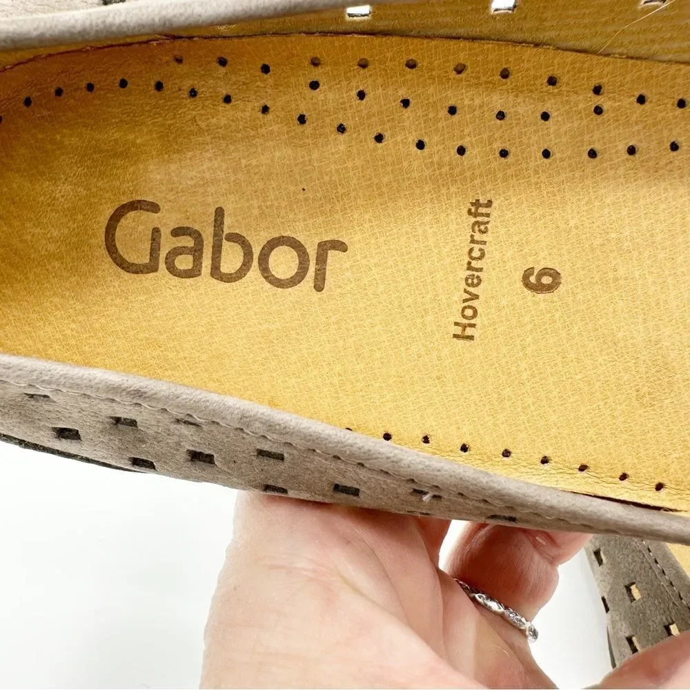 Gabor Hovercraft‎ Ruffle Nubuck Taupe Brown Perforated Comfort Ballet Flat Sz 6